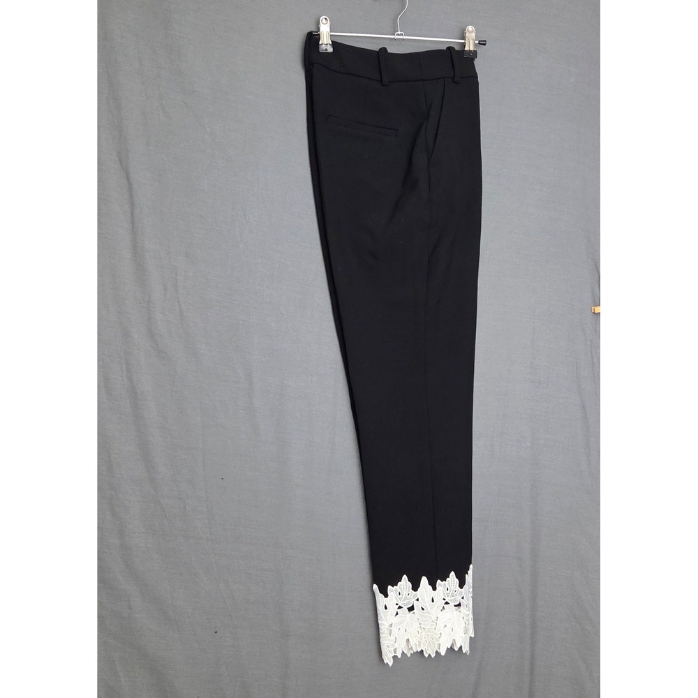 Zara Black Ankle Trousers Contrast White Lace Applique Hem Pants NWT Small